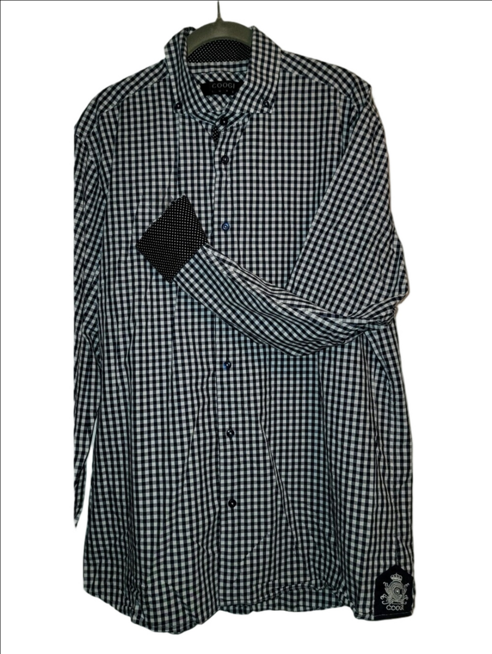 COOGI LUXE Black And White 100% Cotton Check Long Sleeve Button Down Size XL